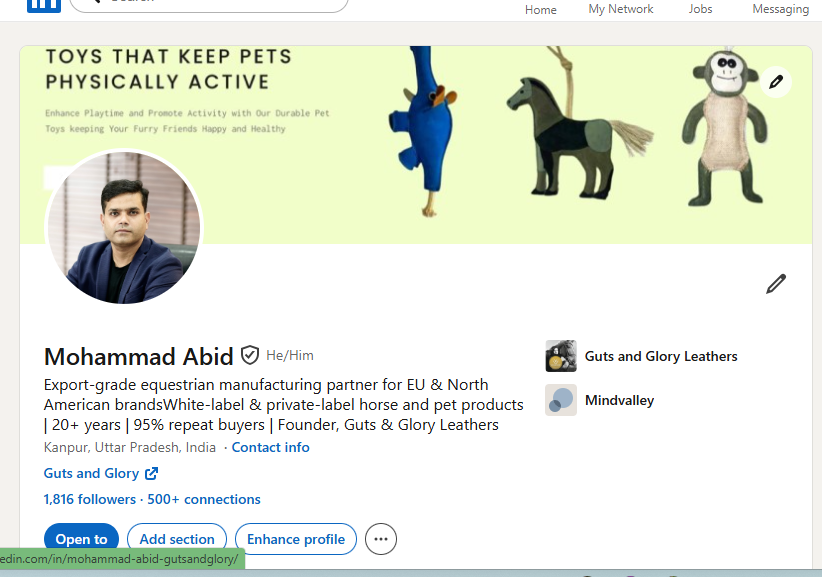Mohammad Abid LinkedIn profile — Guts & Glory Leathers